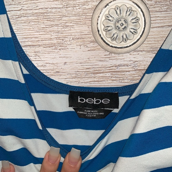 Bebe Blue and White Striped Crop Top - Picture 2 of 3